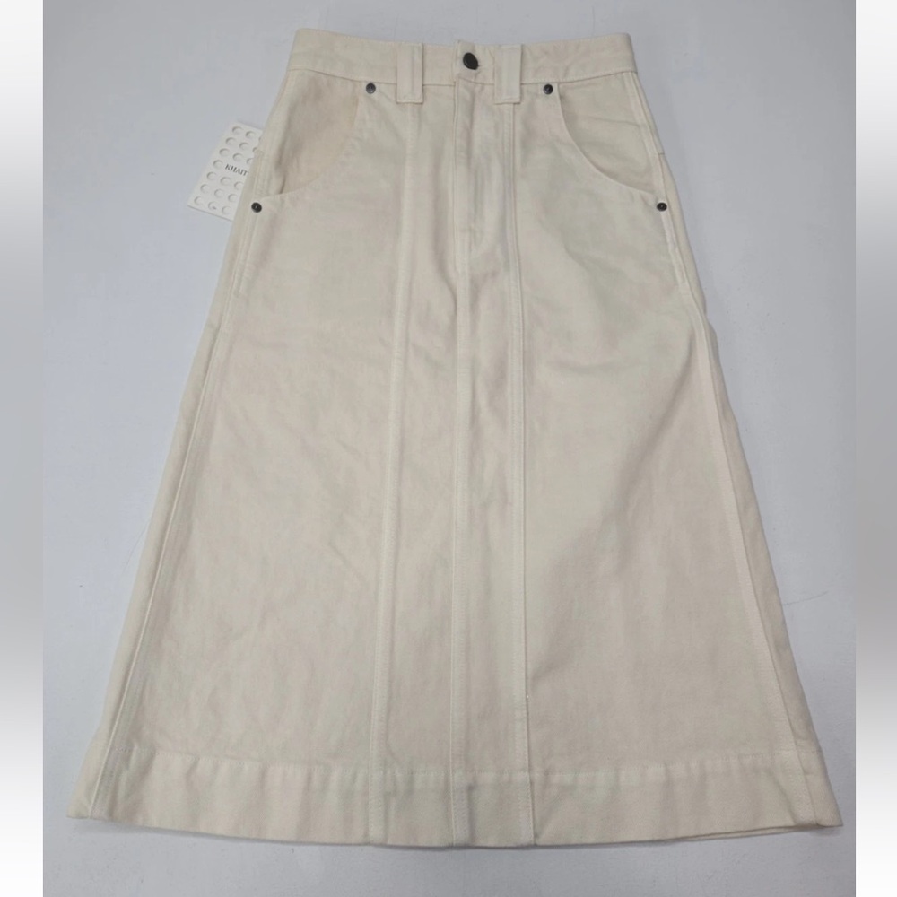 Khaite Caroline Denim Midi Skirt Cream Size 24 Womens NEW